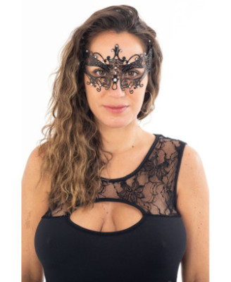 Masque vénitien Lucia rigide noir  avec strass  